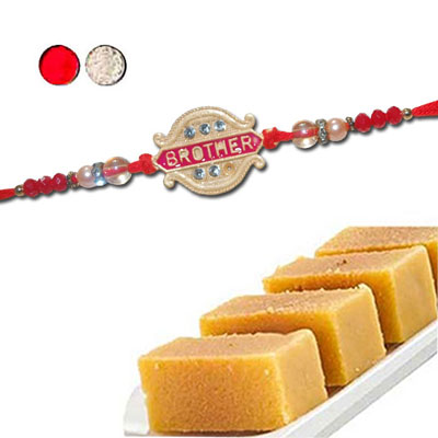 "Rakhi - FR- 8560 A (Single Rakhi),500gms of Milk Mysore Pak - Click here to View more details about this Product